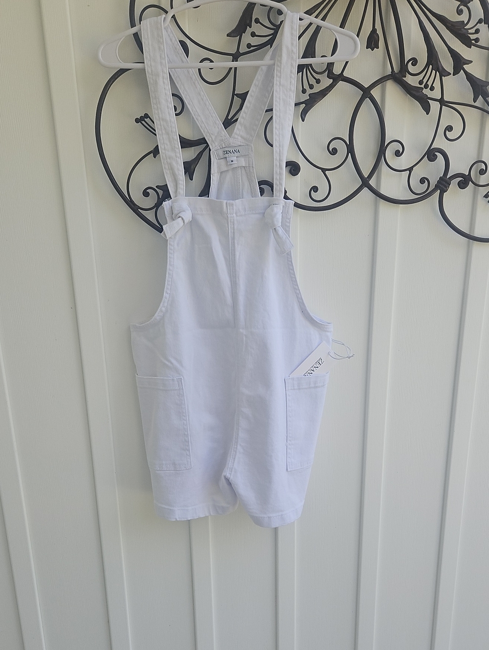 Zenana Outfitters White Short Overalls Romper
